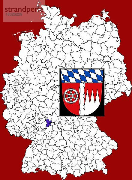 Landkreis Miltenberg  in Bayern  Lage des Landkreis innerhalb von Deutschland  Wappen  mit Landkreiswappen (nur redaktionelle Verwendung) (amtliches Hoheitszeichen) (werbliche Nutzung gesetzlich beschränkt)