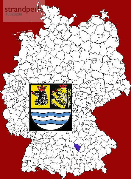 Landkreis Neuburg-Schrobenhausen  in Bayern  Lage des Landkreis innerhalb von Deutschland  Wappen  mit Landkreiswappen (nur redaktionelle Verwendung) (amtliches Hoheitszeichen) (werbliche Nutzung gesetzlich beschränkt)