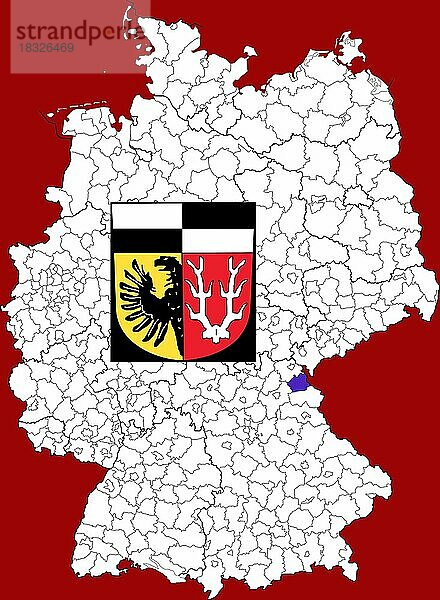 Landkreis Wunsiedel  in Bayern  Lage des Landkreis innerhalb von Deutschland  Wappen  mit Landkreiswappen (nur redaktionelle Verwendung) (amtliches Hoheitszeichen) (werbliche Nutzung gesetzlich beschränkt)