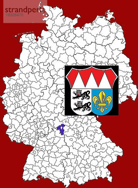 Landkreis Würzburg  in Bayern  Lage des Landkreis innerhalb von Deutschland  Wappen  mit Landkreiswappen (nur redaktionelle Verwendung) (amtliches Hoheitszeichen) (werbliche Nutzung gesetzlich beschränkt)