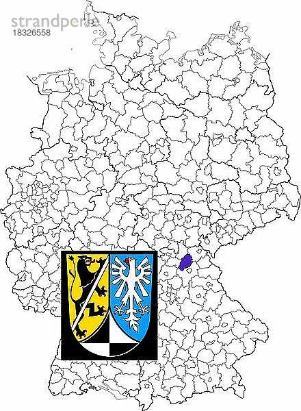 Landkreis Kulmbach  in Bayern  Lage des Landkreis innerhalb von Deutschland  Wappen  mit Landkreiswappen (nur redaktionelle Verwendung) (amtliches Hoheitszeichen) (werbliche Nutzung gesetzlich beschränkt)