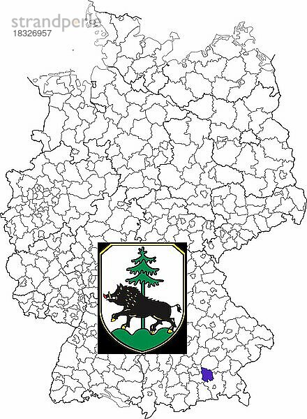 Landkreis Ebersberg  in Bayern  Lage des Landkreis innerhalb von Deutschland  Wappen  mit Landkreiswappen (nur redaktionelle Verwendung) (amtliches Hoheitszeichen) (werbliche Nutzung gesetzlich beschränkt)