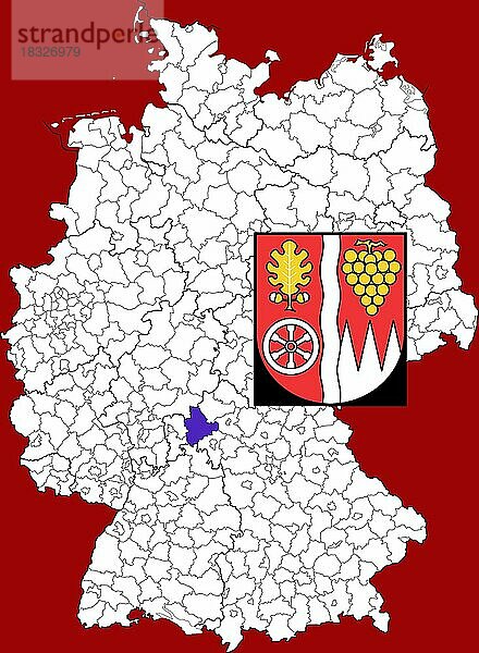 Landkreis Main-Spessart  in Bayern  Lage des Landkreis innerhalb von Deutschland  Wappen  mit Landkreiswappen (nur redaktionelle Verwendung) (amtliches Hoheitszeichen) (werbliche Nutzung gesetzlich beschränkt)