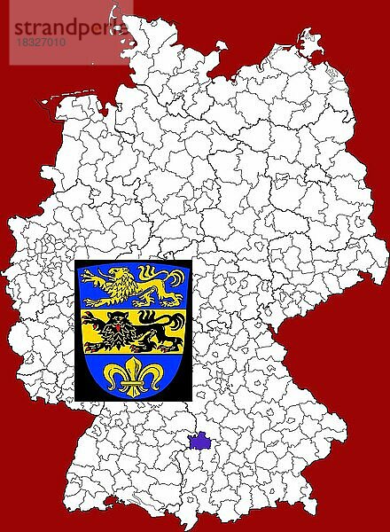 Landkreis Landkreis Dillingen an der Donau  Dillingen a.d. Donau  in Bayern  Lage des Landkreis innerhalb von Deutschland  Wappen  mit Landkreiswappen (nur redaktionelle Verwendung) (amtliches Hoheitszeichen) (werbliche Nutzung gesetzlich beschränkt)