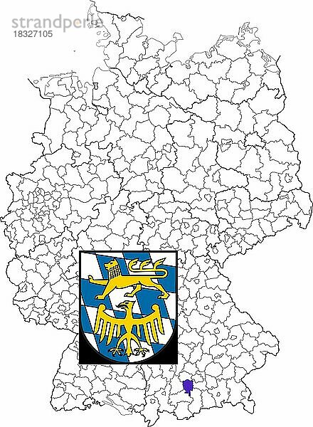 Landkreis Starnberg  in Bayern  Lage des Landkreis innerhalb von Deutschland  Wappen  mit Landkreiswappen (nur redaktionelle Verwendung) (amtliches Hoheitszeichen) (werbliche Nutzung gesetzlich beschränkt)