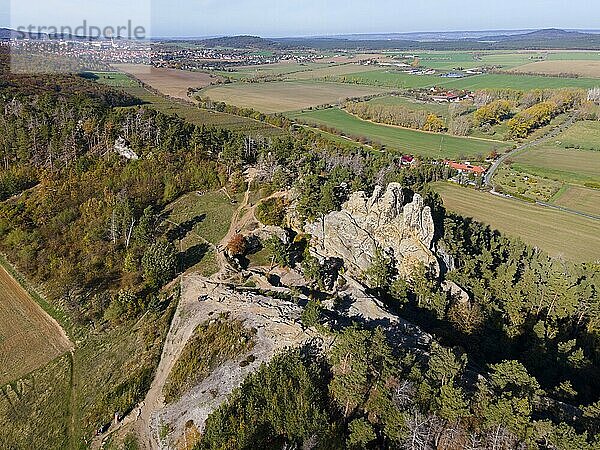 Drohnenaufnahme  Sandsteinformation Hamburger Wappen  Naturschutzgebiet Teufelsmauer  Timmenrode  Harz  Sachsen-Anhalt  Deutschland  Europa