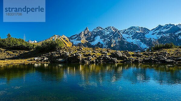 Panorama vom Gugger See  Zentraler Hauptkamm der Allgäuer Alpen  Allgäu  Bayern  Deutschland  Europa