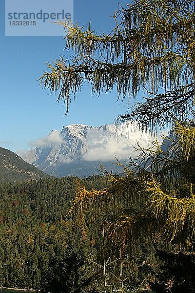 Blick auf das Zugspitzmassiv im Herbst  vom Fernpaß aus gesehen  Tirol  Österreich  Europa