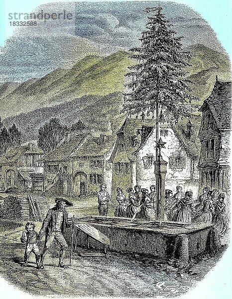 Neujahrstag 1884 in den Vogesen  Dorf  Frankreich  Historisch  digital resturierte Reproduktion einer Vorlage aus dem 19. Jahrhundert  Europa