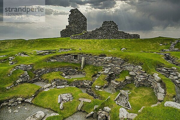 Prähistorische archäologische Stätte Jarlshof  Shetlandinseln  Großbritannien  Europa