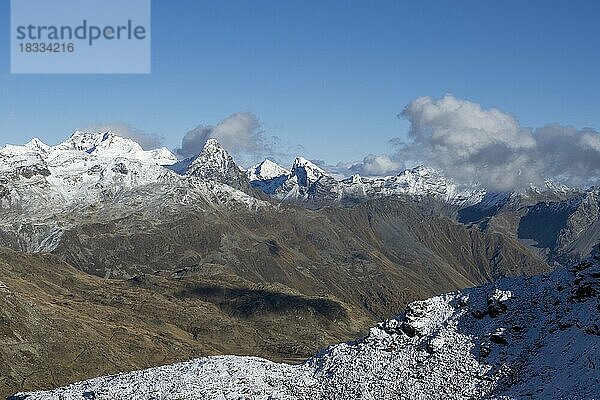 Bergpanorama auf der Diavolezza  Blick auf Piv Alv und Piz Minor  Engadin  Schweiz  Europa