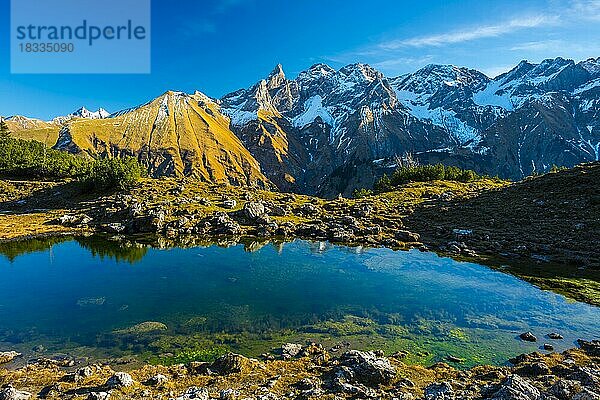 Panorama vom Gugger See  Zentraler Hauptkamm der Allgäuer Alpen  Allgäu  Bayern  Deutschland  Europa