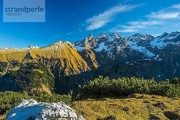 Panorama vom Gugger See  Zentraler Hauptkamm der Allgäuer Alpen  Allgäu  Bayern  Deutschland  Europa