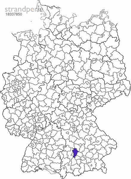 Landkreis Aichach-Friedberg in Bayern  Lage des Landkreis innerhalb von Deutschland  alle bayerischen Lankreise finden Sie unter Stichwort MapBayTH