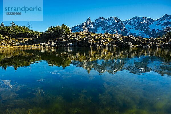 Panorama vom Gugger See  Zentraler Hauptkamm der Allgäuer Alpen  Allgäu  Bayern  Deutschland  Europa