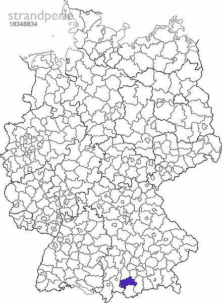 Landkreis Weilheim-Schongau  in Bayern  Lage des Landkreis innerhalb von Deutschland