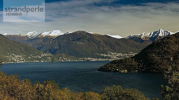 Blick von Cannobio nach Ascona und Locarno  Herbst  Lago Maggiore  Tessin  Schweiz  Europa