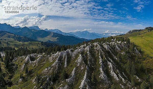 Luftaufnahme von den Gipspyramiden am Col de la Croix  Kanton Waadtland  Schweiz  Europa