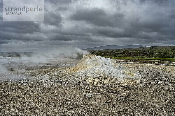 Dampfende Fumarole  Geothermalgebiet Hveravellir  isländisches Hochland  Suðurland  Island  Europa