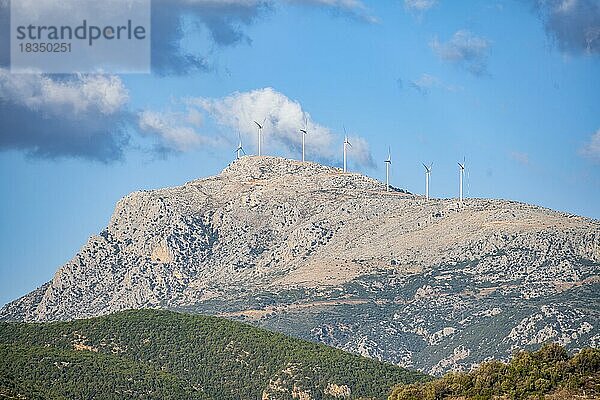 Windkraftwerke am Berg  Peloponnes  Griechenland  Europa