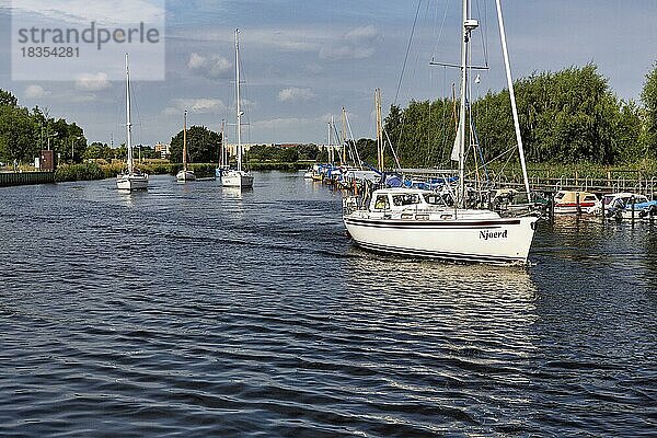 Segelboote auf dem Fluss Ryck  Greifswald  Deutschland  Europa