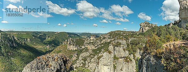 Landschaft eines wilden und geschützten Tals  Schlucht im Nationalpark Cevennen. Biosphärenreservat der Unesco. Panorama.Gorges de la Jonte. Aveyron  Frankreich  Europa