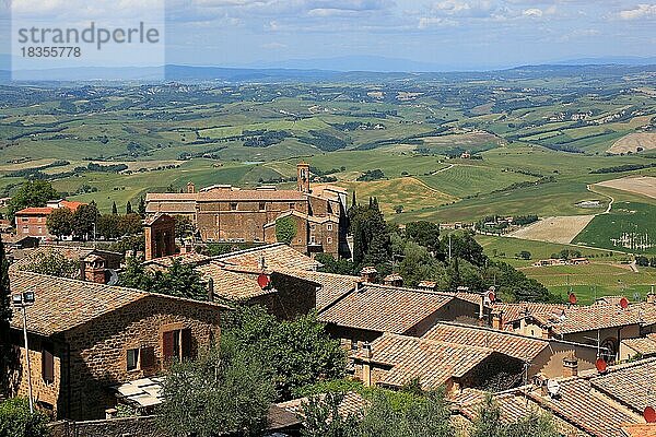 Blick von der Fortezza auf den Ort Montalcino und die Landschaft  Toskana  Italien  Europa