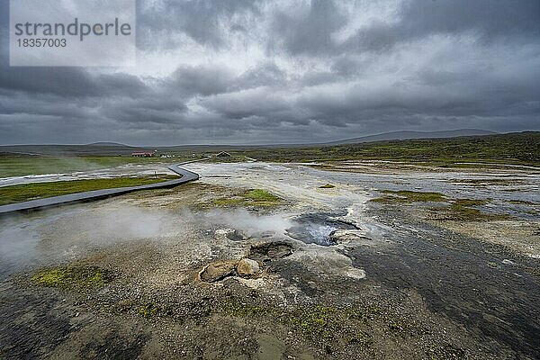 Dampfende heiße Quelle  Geothermalgebiet Hveravellir  isländisches Hochland  Suðurland  Island  Europa