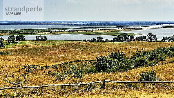 Aussicht vom Schluckwieksberg  Blick von oben auf Küstenlinie im Sommer  Dunst  Dornbusch  Insel Hiddensee  Mecklenburg-Vorpommern  Deutschland  Europa