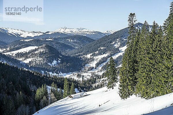 Mountains in winter  Ascent to Sonntagshorn  Chiemgau Alps  Bavaria  Germany