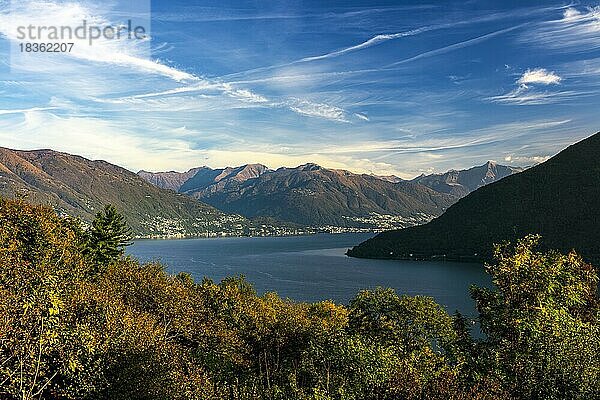 Blick von Cannobio nach Ascona und Locarno  Herbst  Lago Maggiore  Tessin  Schweiz  Europa