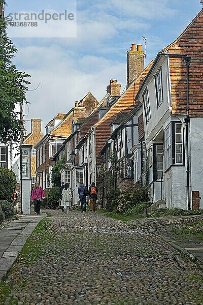 Gepflasterte Mermaid Street  Rye  East Sussex  England  Großbritannien  Europa