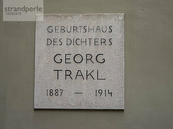Gedenktafel  Geburtshaus des Dichters Georg Trakl  Salzburg  Österreich  Europa
