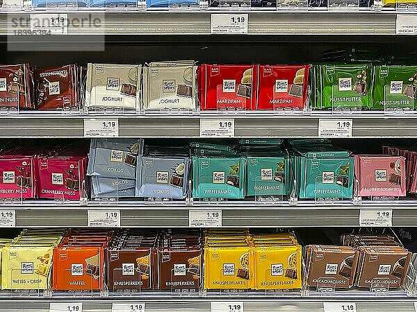 Schokolade der Marke Ritter Sport  Angebot in einem Supermarkt  Stuttgart  Baden-Württemberg  Deutschland  Europa