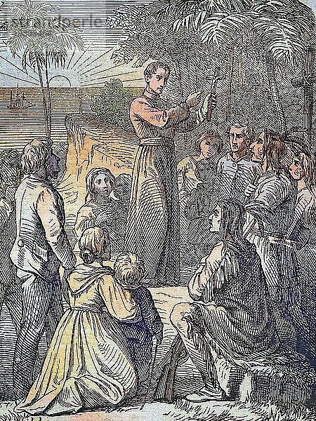 Biblische Geschichte  Ein Indianer-Apostel  Historischer Stahlstich aus dem Jahre 1860