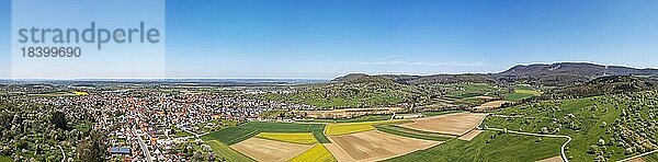 Streuobstwiese am Fuße der Schwäbischen Alb bei Weilheim an der Teck  Panoramafoto  Drohnenfoto  Baden-Württemberg  Deutschland  Europa