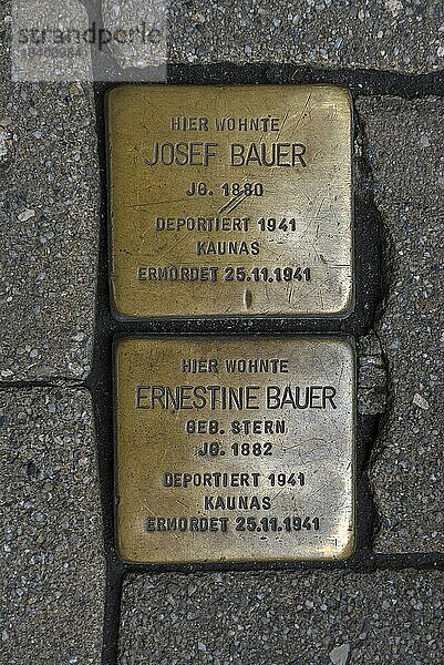 Stolpersteine  kupferne Gedenkplatten ermordeter jüdischer Mitbürger in der NS Zeit  Erlangen  Mittelfranken  Bayern  Deutschland  Europa