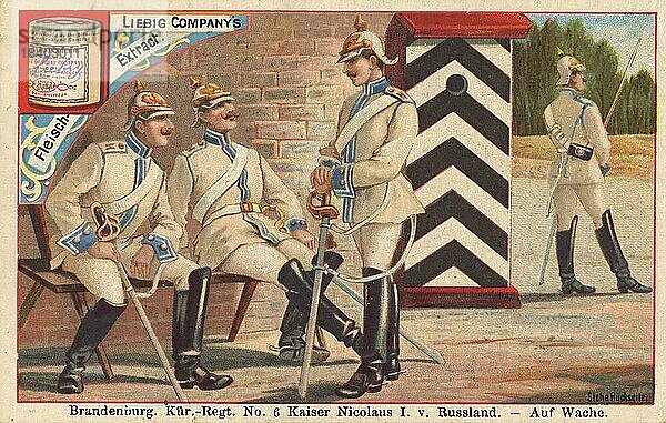 Bilderserie Deutsches Heer IV.  auf Wache  Brandenburgisches Kürasier Regiment No. 6. Kaiser Nicolaus von Russland  digital restaurierte Reproduktion eines Sammelbildes von ca 1900