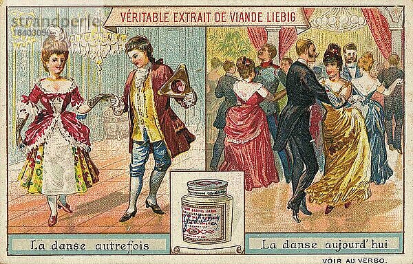 Bilderserie einst und jetzt  Tanz von Einst  Tanz von Jetzt  digital restaurierte Reproduktion eines Sammelbildes von ca 1900