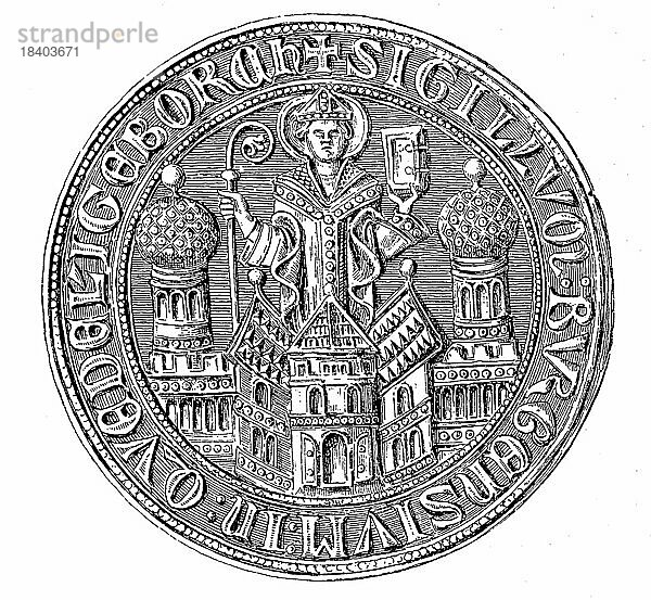 Mittelalterliches Stadtsiegel aus dem 13. bis 15. Jahrhundert  hier Quedlinburg  Deutschland  Historisch  digital restaurierte Reproduktion von einer Vorlage aus dem 19. Jahrhundert  Europa