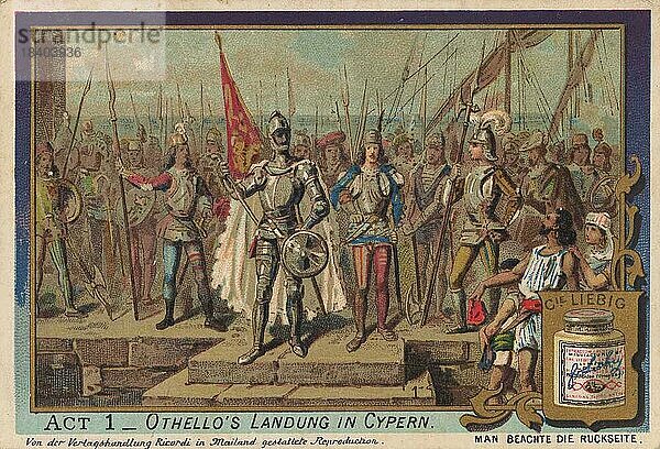 Bildserie Othello  Oper von Verdi  Akt 1  Othello landet in Zypern  digital restaurierte Reproduktion eines Sammelbildes von ca 1900