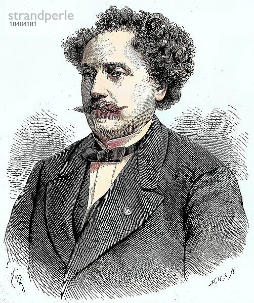 Alexandre Dumas der Jüngere  auch Dumas fils (27. Juli 1824) (27. November 1895) war ein französischer Romanschriftsteller und dramatischer Dichter  Historisch  digital restaurierte Reproduktion von einer Vorlage aus dem 19. Jahrhundert