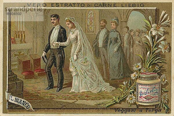 Bilderserie Veggasi a Tergo  il Bianco  Weiß  Hochzeitspaar  digital restaurierte Reproduktion eines Sammelbildes von ca 1900