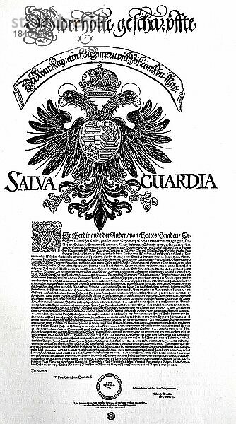 Kaiserlicher Schutzbrief für Nürnberg  1626  der an den Stadttoren angeschlagen wurde  Historisch  digital restaurierte Reproduktion von einer Vorlage aus dem 19. Jahrhundert
