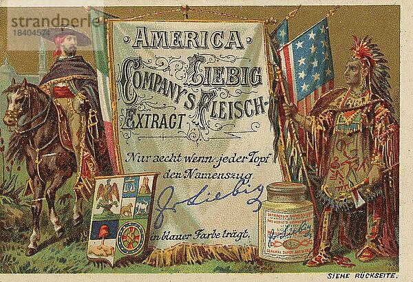 Bilderserie Nationalflaggen  Amerika  mit Gaucho und Indianer  digital restaurierte Reproduktion eines Sammelbildes von ca 1900