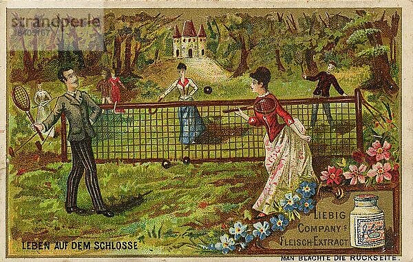 Bilderserie Lebensituationen  Leben auf dem Schloss  vornehme Leute beim Tennis  digital restaurierte Reproduktion eines Sammelbildes von ca 1900