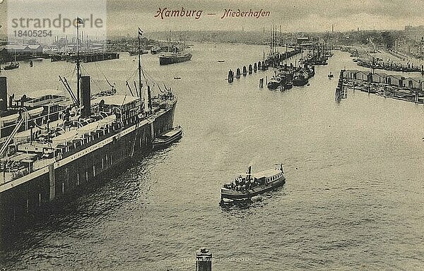 Niederhafen  Hamburg  Deutschland  Postkarte mit Text  Ansicht um ca 1910  Historisch  digitale Reproduktion einer historischen Postkarte  public domain  aus der damaligen Zeit  genaues Datum unbekannt  Europa