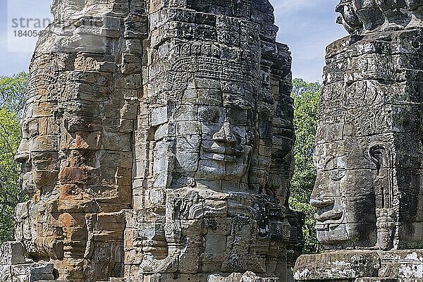 Steinwände aus dem 12. Jahrhundert in Angkor Thom  Nokor Thom  Hauptstadt des Khmer Reiches  Siem Reap  Kambodscha  Asien