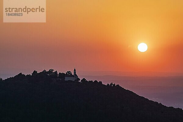 Ausblick vom Breitenstein auf die Burg Teck  Felsplateau am Nordrand der Schwäbischen Alb bei Sonnenuntergang  Bissingen an der Teck  Baden-Württemberg  Deutschland  Europa