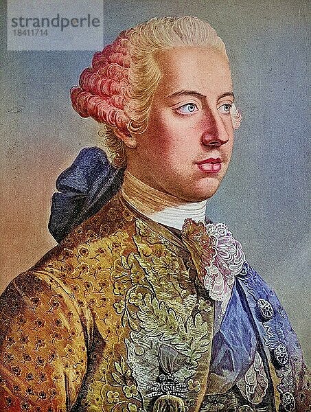 Joseph II.  Joseph Benedikt Anton Michael Adam was Holy Roman Emperor from 1765 to 1790 and ruler of the Habsburg lands from 1780 to 1790  Historisch  digital restaurierte Reproduktion einer Vorlage aus dem 19. Jahrhundert